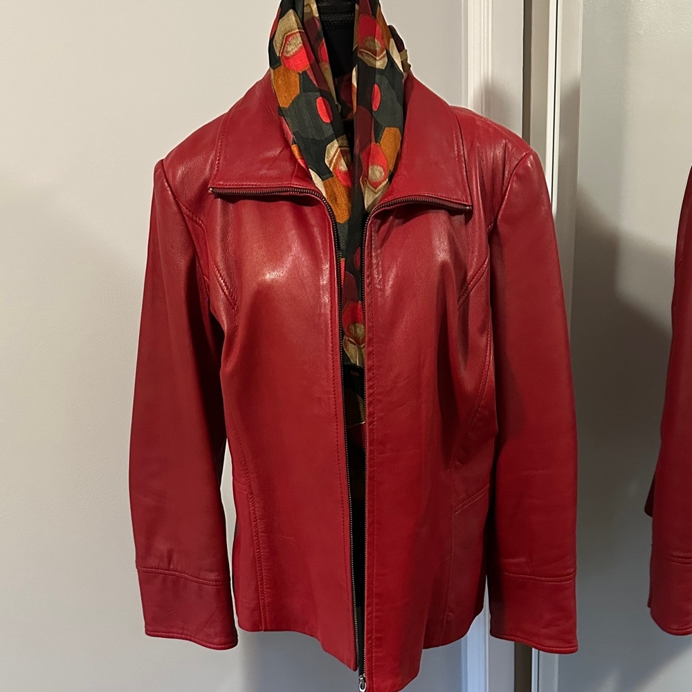 Danier Red Leather Zip-Front Jacket for Women